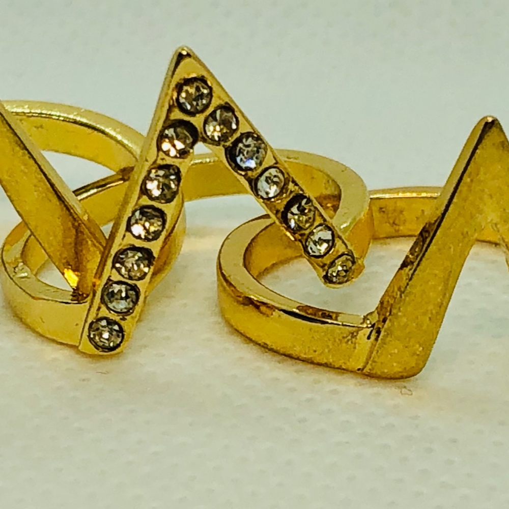Triple Gold Stackable Arrow Pave Rings - image 6